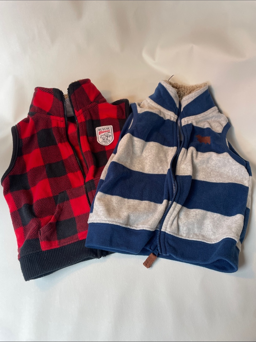 Carter's Red Buffalo Plaid & Navy Striped Fleece Vest Set